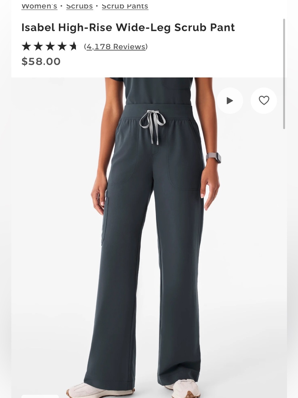 Figs Isabel High-Rise Wide-Leg Scrub Pants in Dark Harbor
